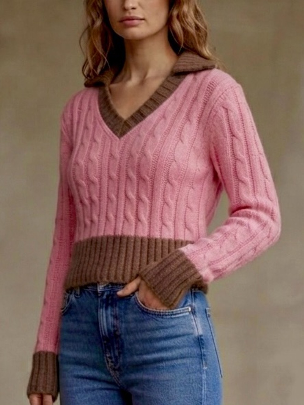 POL V-Neck Cable Knit Sweater Size S